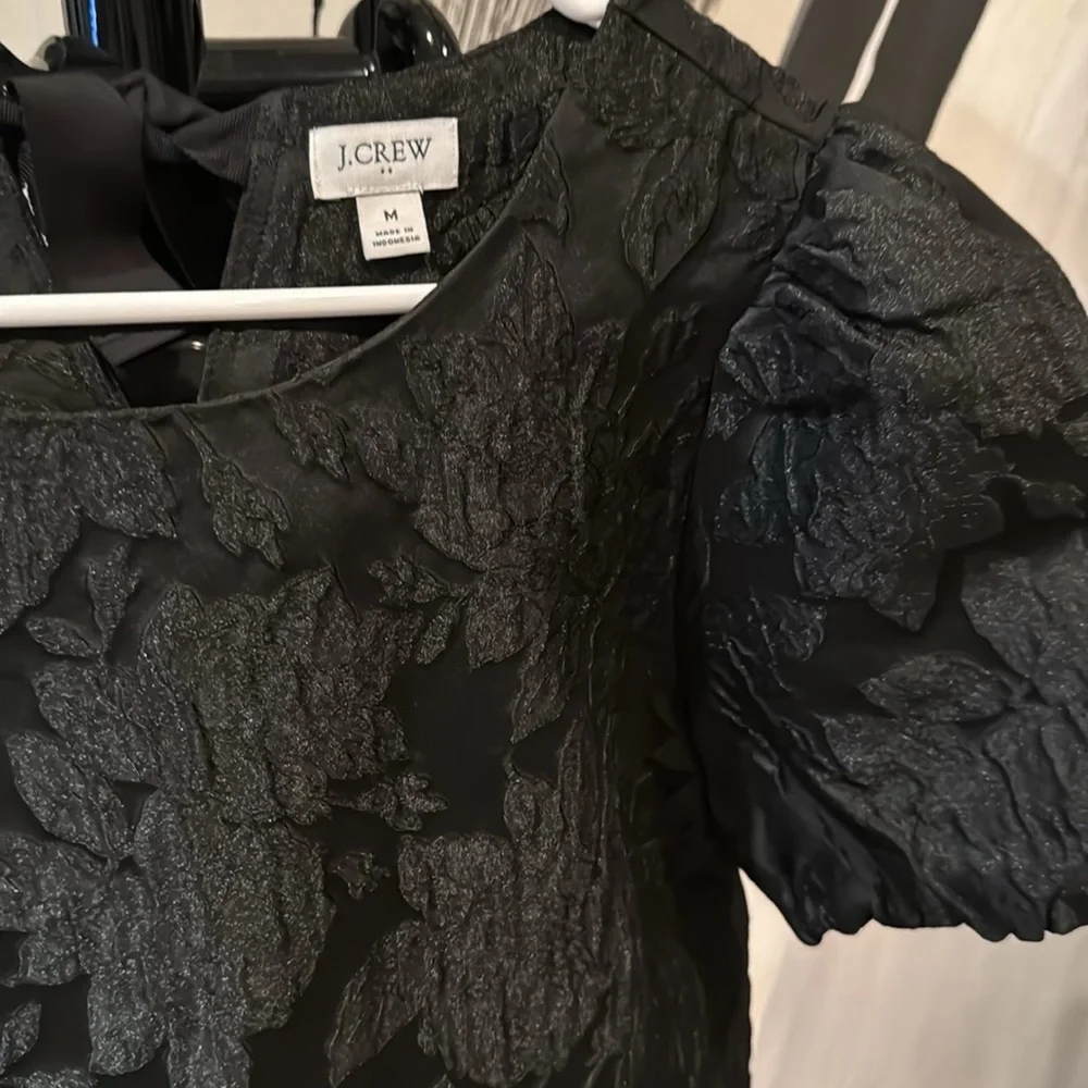 J. Crew Black Textured Puff-Sleeve Blouse